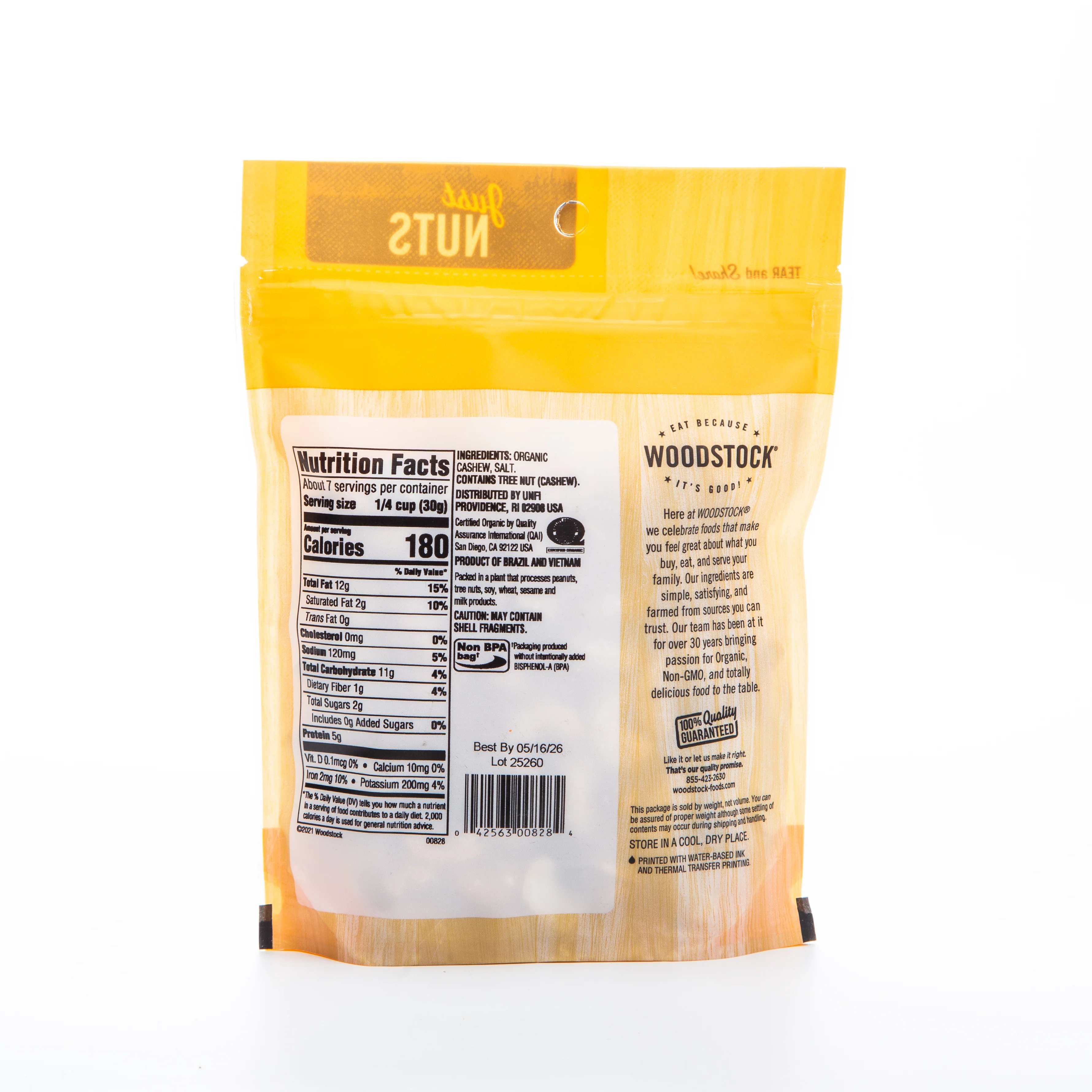Woodstock Organic Dry Roasted and Salted Whole Cashews 198g - Image 2
