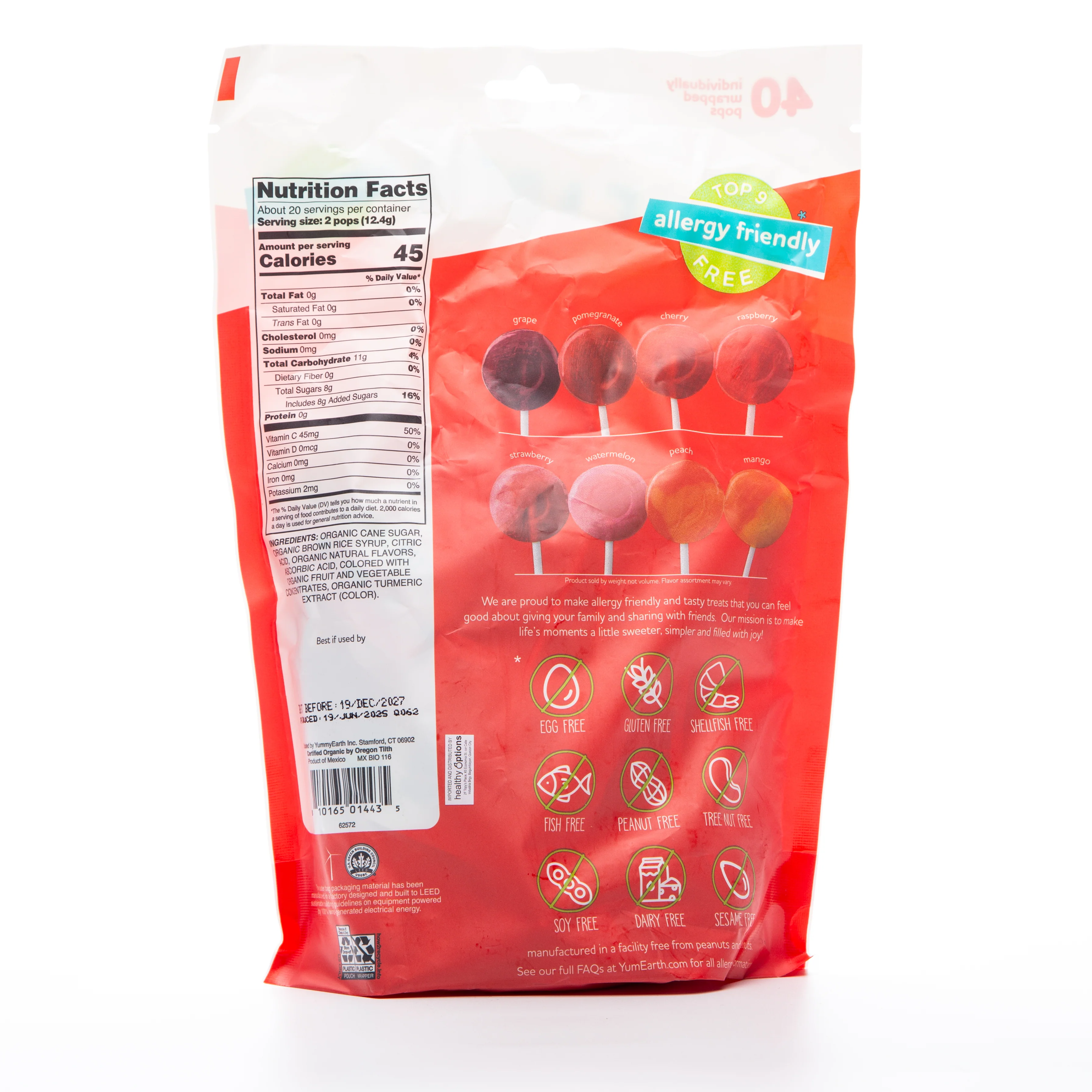 Yum Earth Organic Assorted Flavors Vitamin C Lollipops 248g - Image 2