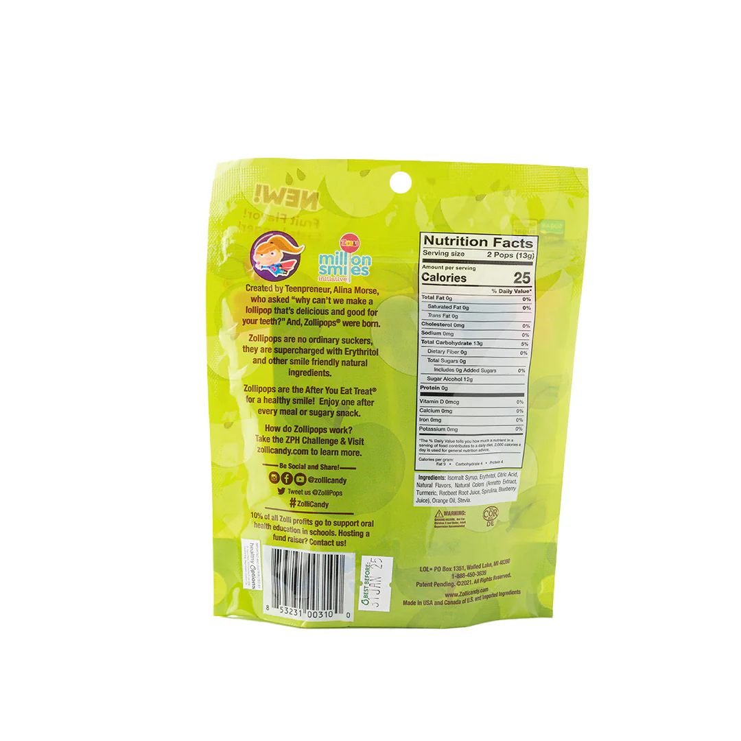 Zollipops Green Apple Clean Teeth Lollipops 3.1 oz - Image 3