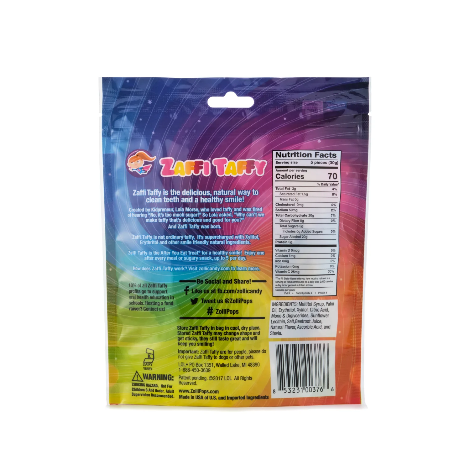 Zollipops Zaffi Taffy Assorted Chewy Candy 85g - Image 2